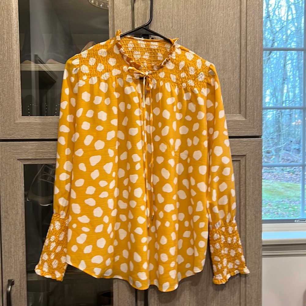 Yellow-orange, long sleeve, light weight blouse